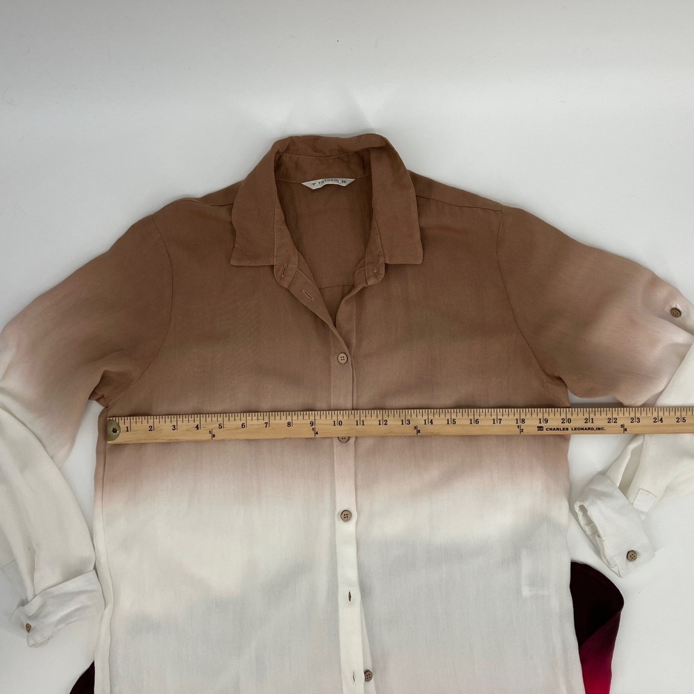 Ombre Shirt Dress Tan Pink Button Front Maxi Gradient Minimalist Chic Art Deco S - Picture 7 of 9